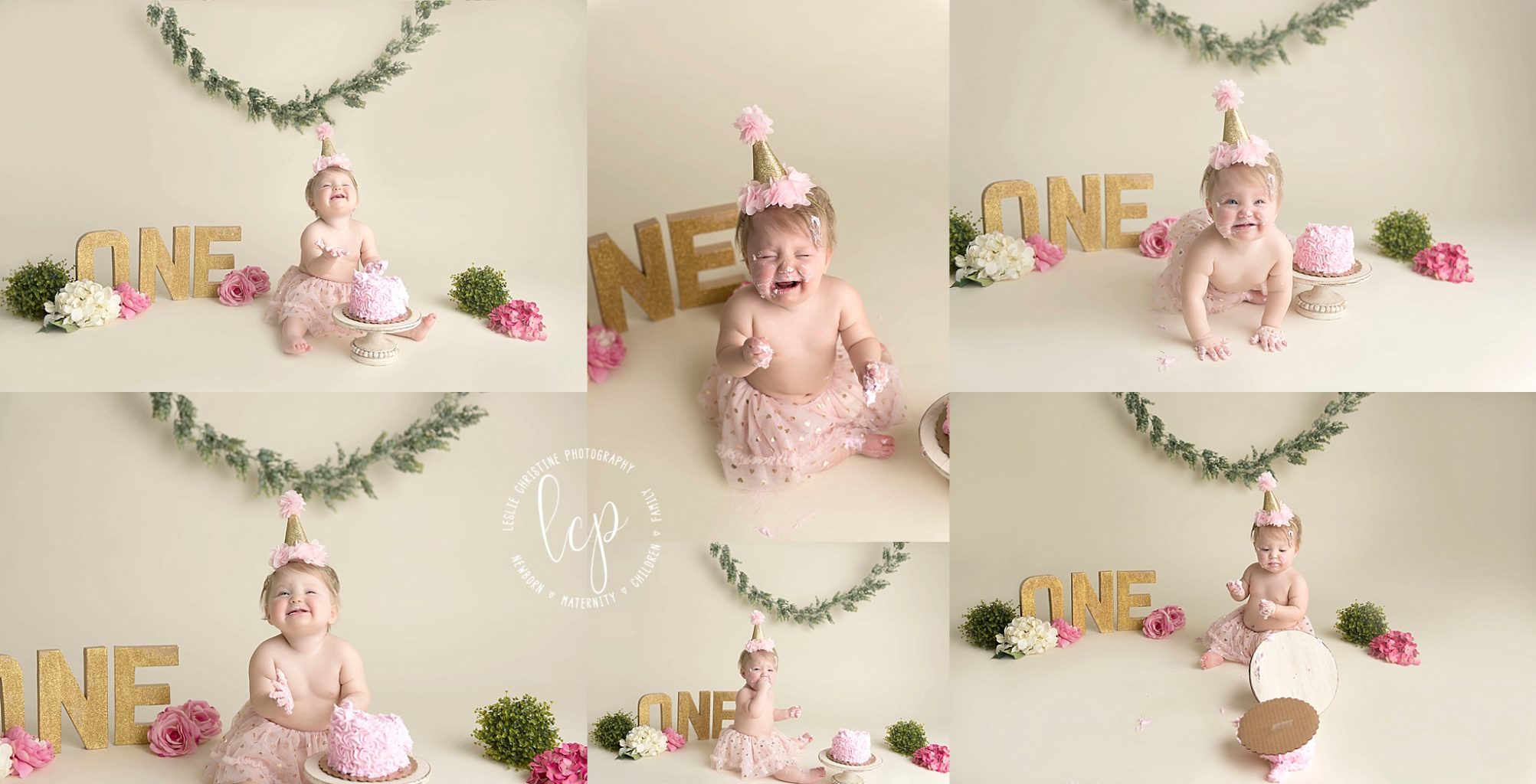 Flower Mound Milestone One Year Old Cake Smash Session Girl Floral
